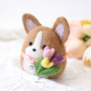 Spring Corgi holding Tulips