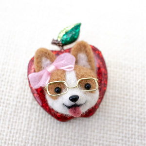 Nerdy Corgi Apple Brooch