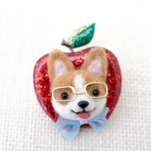 Nerdy Corgi Apple Brooch