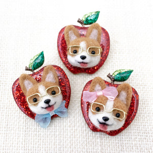 Nerdy Corgi Apple Brooch