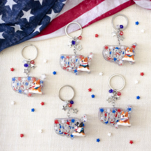 Pawtriotic Red Corgi USA Charm Keychain