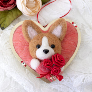 Valentine Corgi holding Roses Heart Ornament