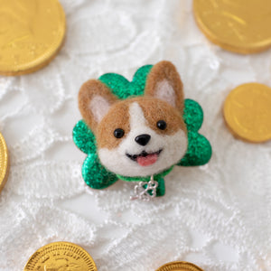 Lucky Corgi / Shiba Inu Clover Brooch