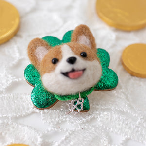 Lucky Corgi Clover Brooch