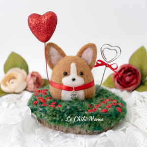 Valentine Corgi with Heart Balloon Photo Stand