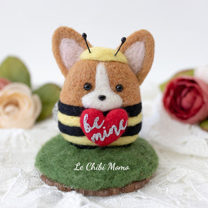 Valentine Corgi Bee "BE MINE" on Stand