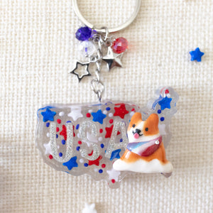 Pawtriotic Red Corgi USA Charm Keychain