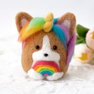 Unicorn Corgi holding Rainbow