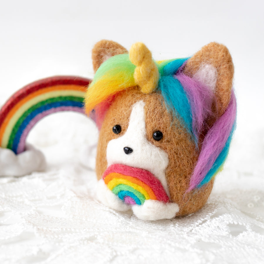 Unicorn Corgi holding Rainbow
