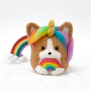 Unicorn Corgi holding Rainbow