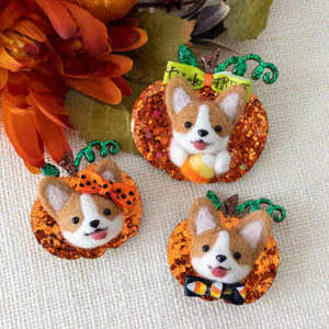 Fall Corgi Pumpkin Brooch