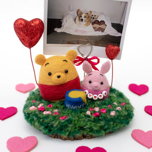 Valentine Pooh Bear and Piglet with Heart Balloons Photo Stand