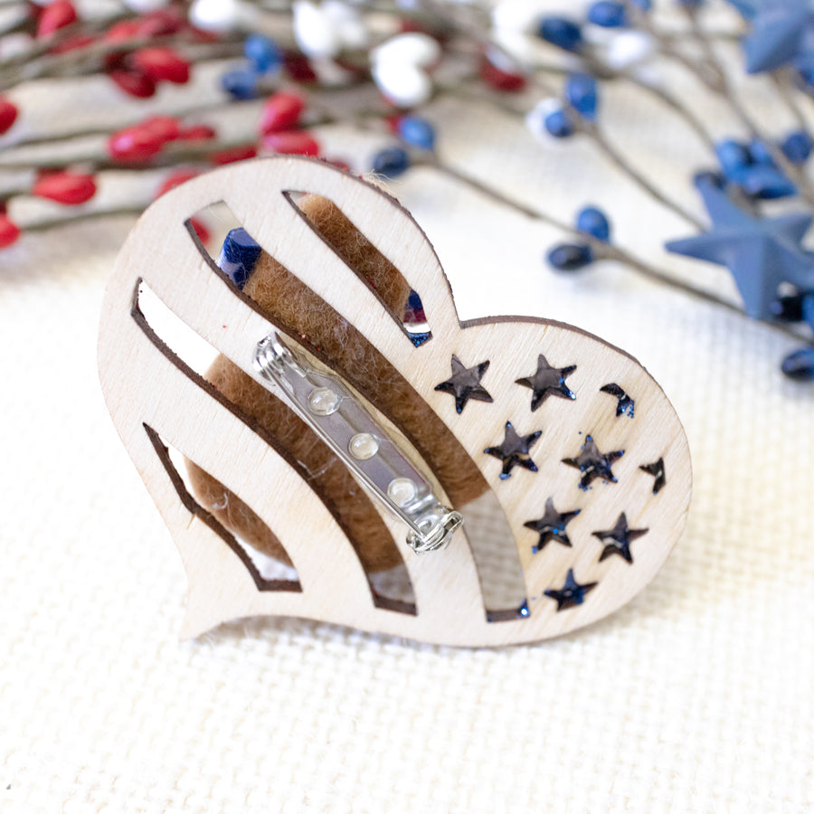 Pawtriotic Corgi Heart-shaped USA Flag Brooch