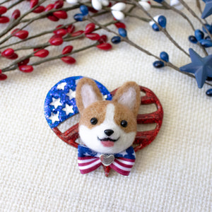 Pawtriotic Corgi Heart-shaped USA Flag Brooch