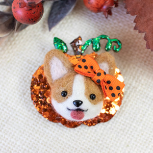 Fall Corgi Pumpkin Brooch