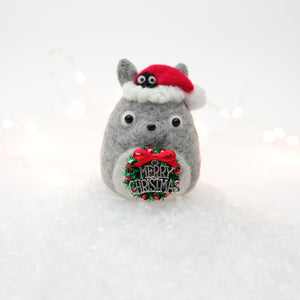 Holiday Totoro with Soot Sprite and Wreath Snow Globe