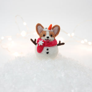 Snowman Corgi with Red Scarf and Swarovski Button Snow Globe