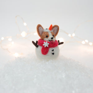 Snowman Corgi with Red Scarf and Swarovski Button Snow Globe