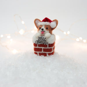 Santa Corgi On Snow Cap Chimney Snow Globe