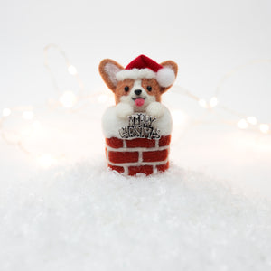 Santa Corgi On Snow Cap Chimney Snow Globe