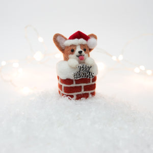 Santa Corgi On Snow Cap Chimney Snow Globe