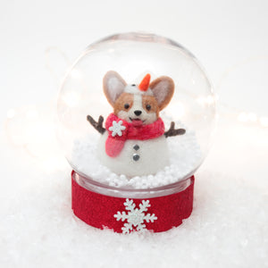 Snowman Corgi with Red Scarf and Swarovski Button Snow Globe