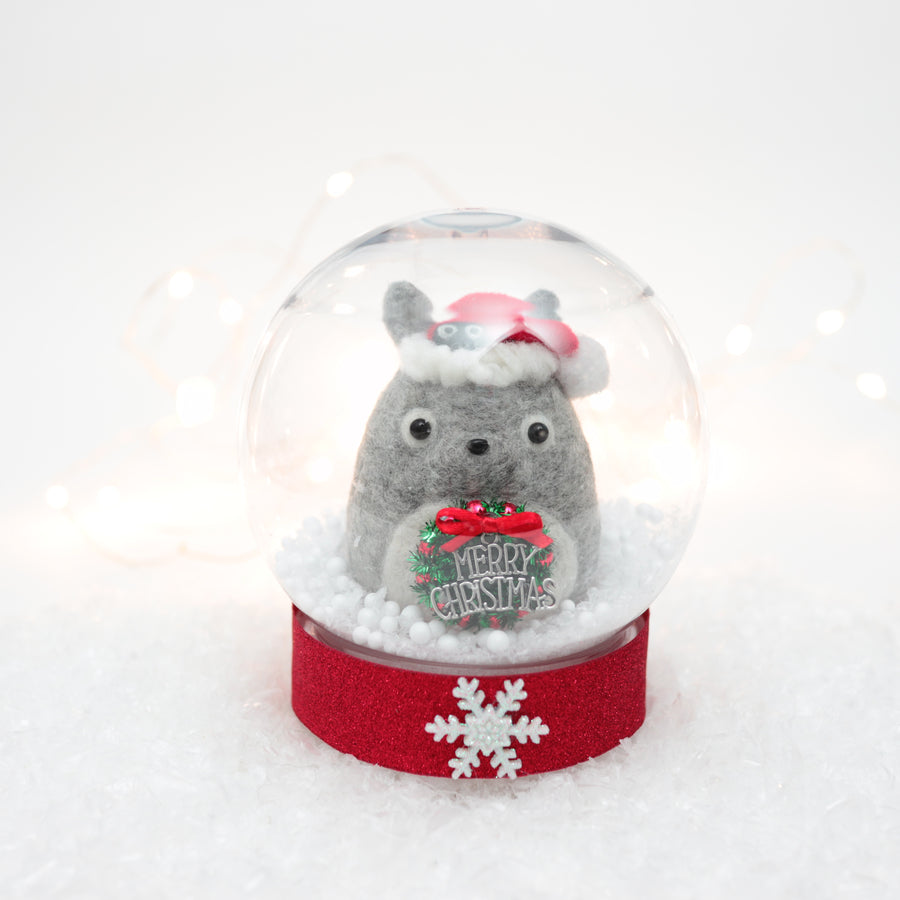 Holiday Totoro with Soot Sprite and Wreath Snow Globe