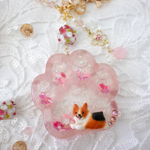 Rose Quartz Corgi Paw Liquid Shaker Charm Keychains