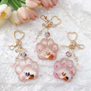 Rose Quartz Corgi Paw Liquid Shaker Charm Keychains