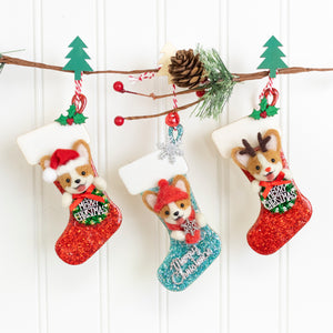 Corgi Christmas Stocking Ornaments