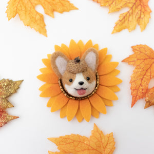 Fall Corgi Sunflower Brooch