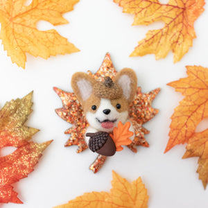 Fall Corgi Maple Leaf Brooch