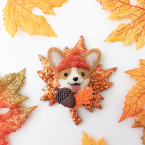 Fall Corgi Maple Leaf Brooch