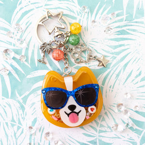 Sunset Strip Corgi with Blue Shades Liquid Shaker Charm