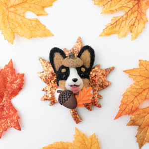 Fall Corgi Maple Leaf Brooch