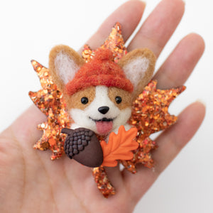 Fall Corgi Maple Leaf Brooch