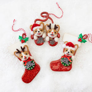 Rudolph Corgi Christmas Stocking Ornament