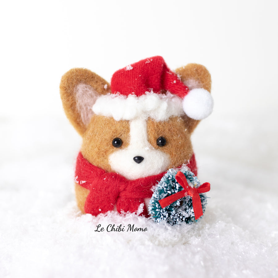 Santa Corgi with Wreath Snow Globe