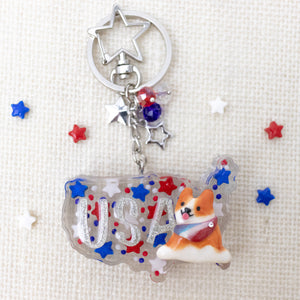 Pawtriotic Red Corgi USA Charm Keychain