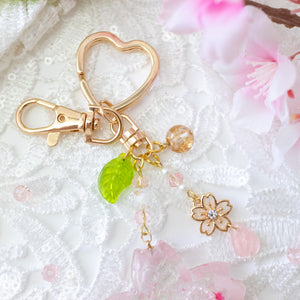 Rose Quartz Black Corgi Sakura Liquid Shaker Keychain