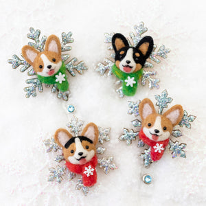 Winter Corgi Snowflake Badge Reel