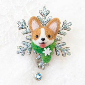 [PREORDER] Winter Corgi Snowflake Brooch/ Magnet/ Badge Reel
