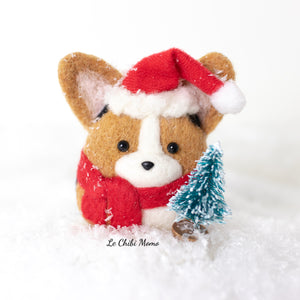 Santa Sable Corgi with Tree Snow Globe