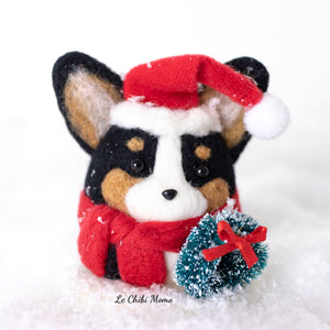 Santa Black Corgi with Wreath Snow Globe