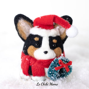 [PREORDER]  Santa Black Corgi with Wreath  Ornament