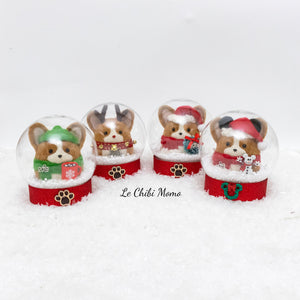 Santa Corgi with Mouse Ears and Mickey Snowman Snow Globe