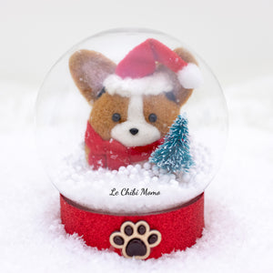 Santa Sable Corgi with Tree Snow Globe