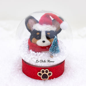 Santa Black Corgi with Tree Snow Globe