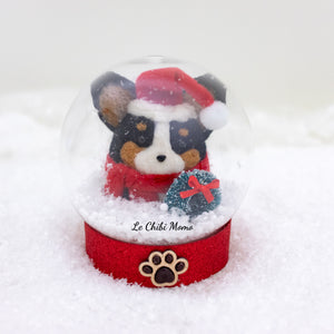 Santa Black Corgi with Wreath Snow Globe