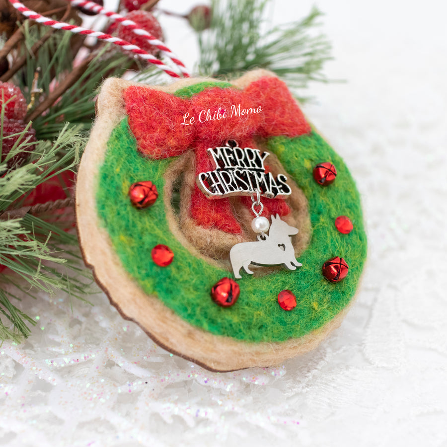 Wreath with Corgi Charm Cookie Ornament